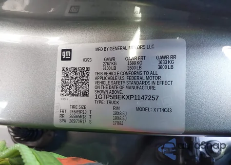 2023 GMC Canyon 2Wd Short Box Elevation z USA, uszkodzony, nr VIN 1GTP5BEKXP1147257